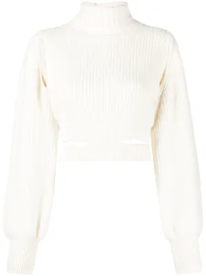 white cropped roll neck jumper
