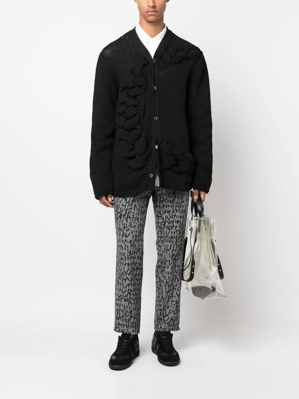 Comme Des Garçons Homme Plus braid-detail V-neck cardigan - Zwart