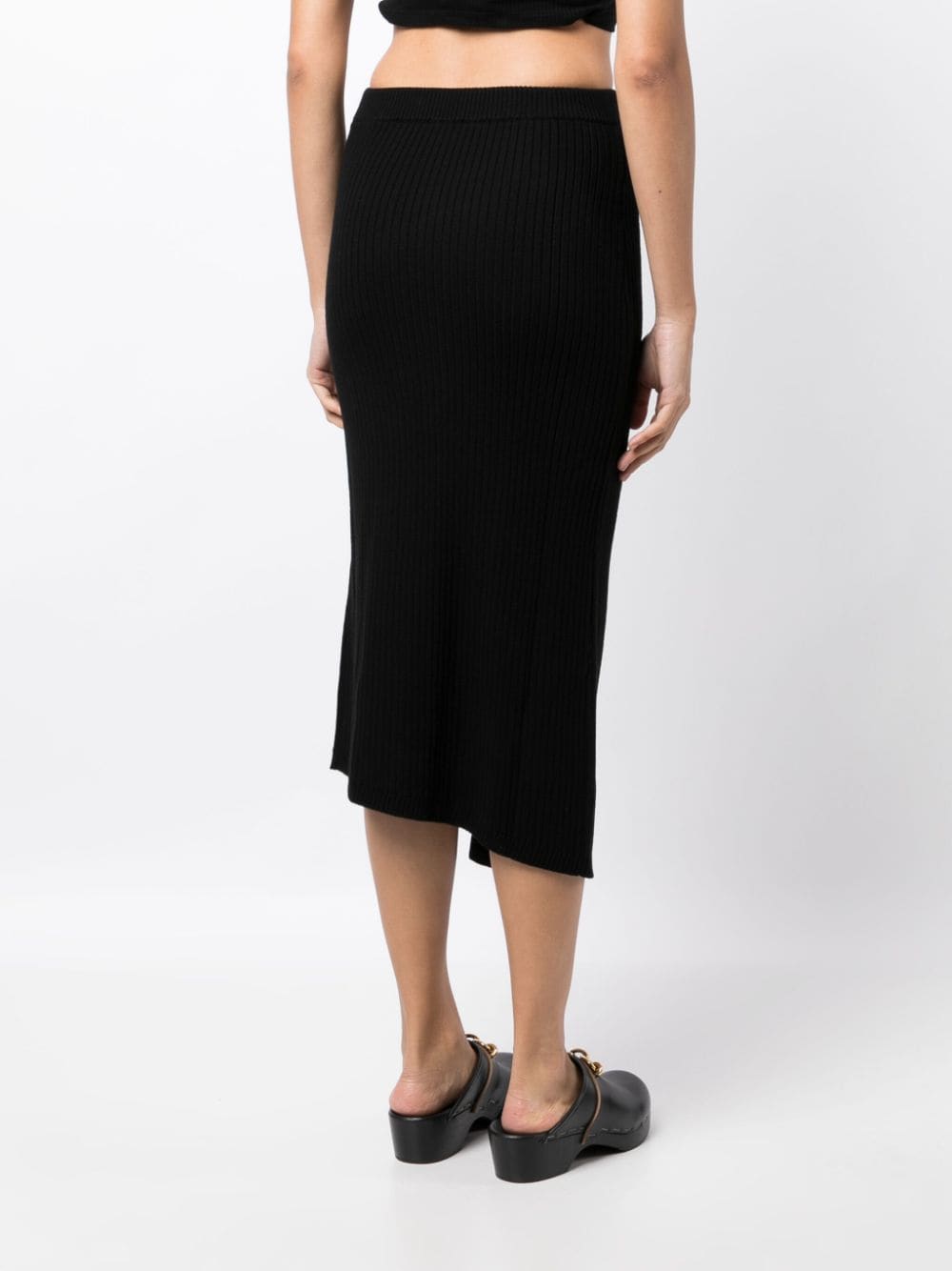Shop Feng Chen Wang Ribbed-knit Wool Midi Skirt In Black