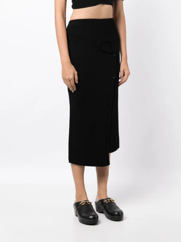 Feng Chen Wang ribbed-knit Wool Midi Skirt | Black | FARFETCH SA