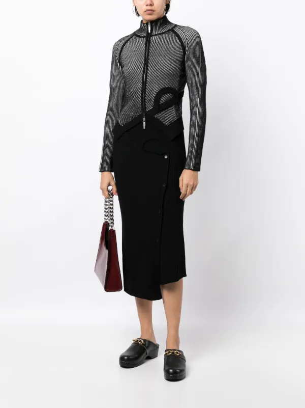 Feng Chen Wang ribbed-knit Wool Midi Skirt | Black | FARFETCH SA