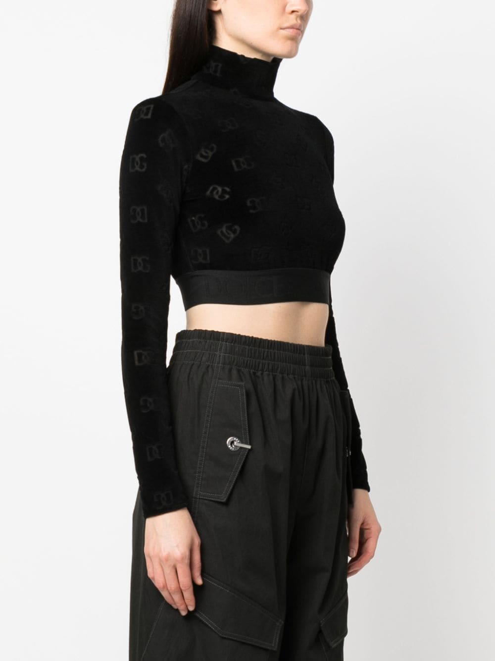 Shop Dolce & Gabbana Debossed-logo Pattern Cropped Top In Black