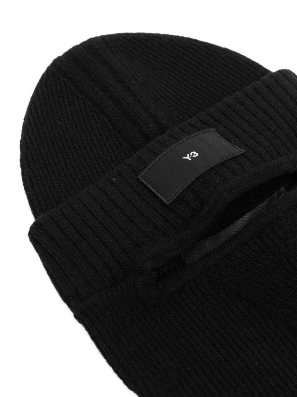 Shop Y-3 Logo-patch Ribbed-knit Balaclava In Black