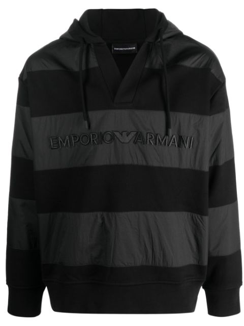 Emporio Armani logo-embroidered striped hoodie Men