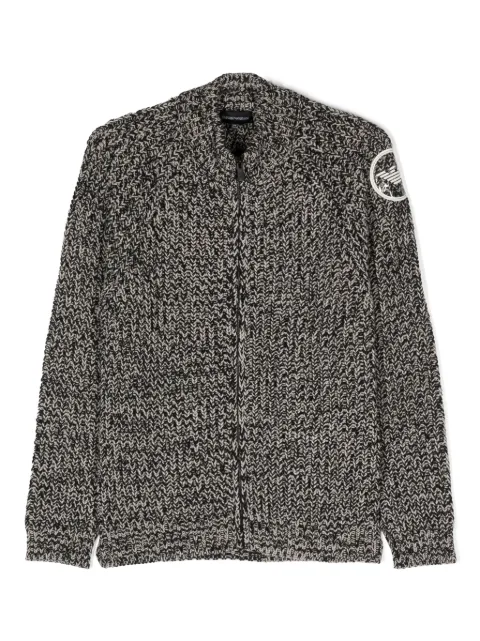 Emporio Armani Kids logo-patch marl-knit cardigan