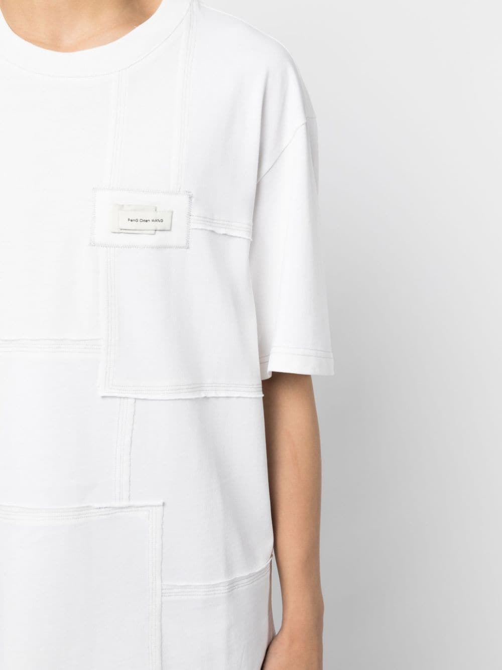 Shop Feng Chen Wang Logo-patch Panelled Cotton T-shirt In White