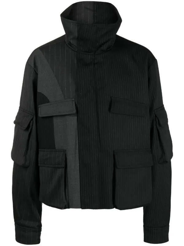Feng Chen Wang two-tone Striped Wool Jacket | Black Feng Chen Wang two-tone Striped Wool Jacket | Black