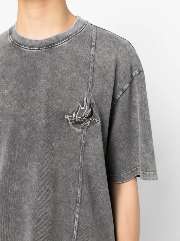 Feng Chen Wang logo-embroidered Cotton T-shirt | Grey | FARFETCH