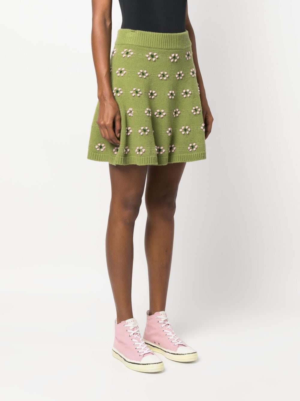 Shop Kenzo Floral-motif Wool Skirt In Grün