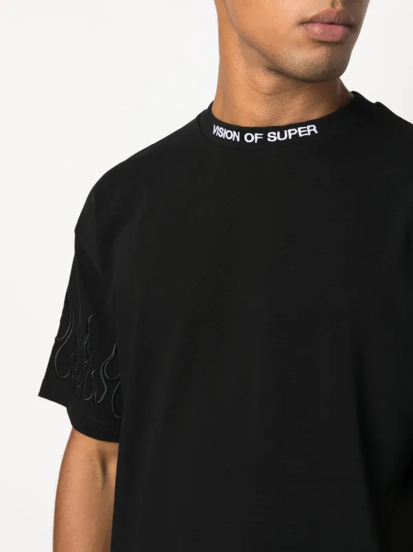 Tシャツ・カットソー VISION OF SUPER Men T Shirts VS01471BLACK Black Vision Of Super logo-embroidered Cotton T-shirt | Black