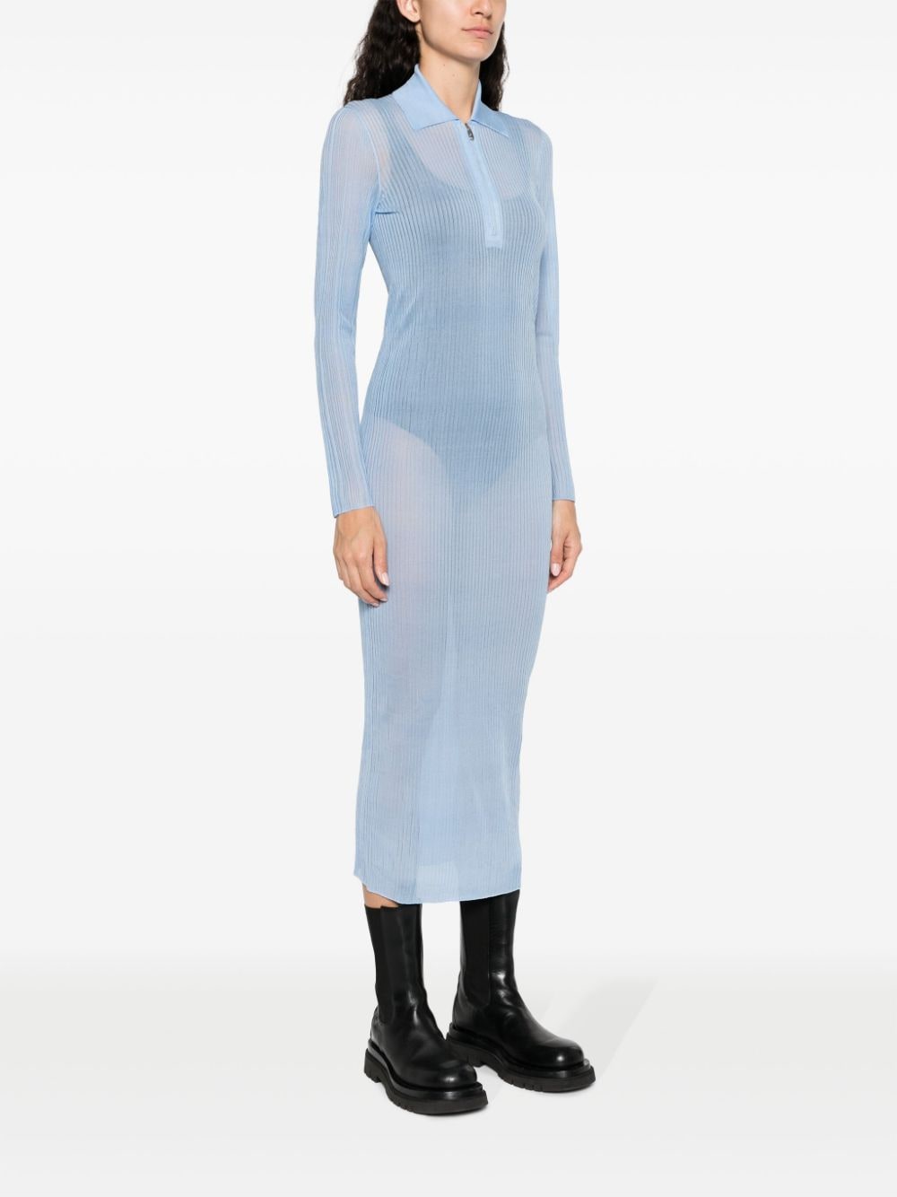 Shop Fendi Long-sleeve Ribbed Midi Dress In Blue