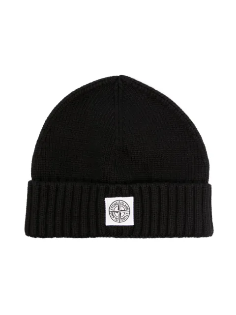 Stone Island Junior logo-patch cotton beanie