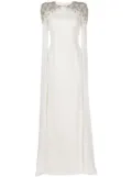 Jenny Packham Jenna crystal-embellished cape gown - White