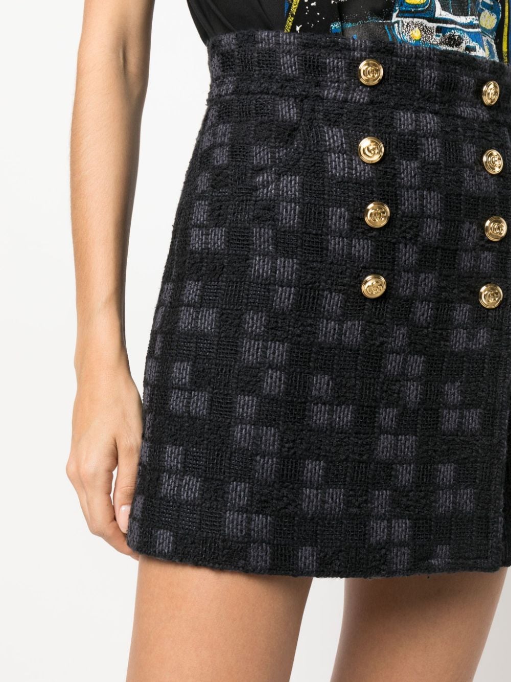 Shop Gucci Double-breasted Tweed Miniskirt In Blau