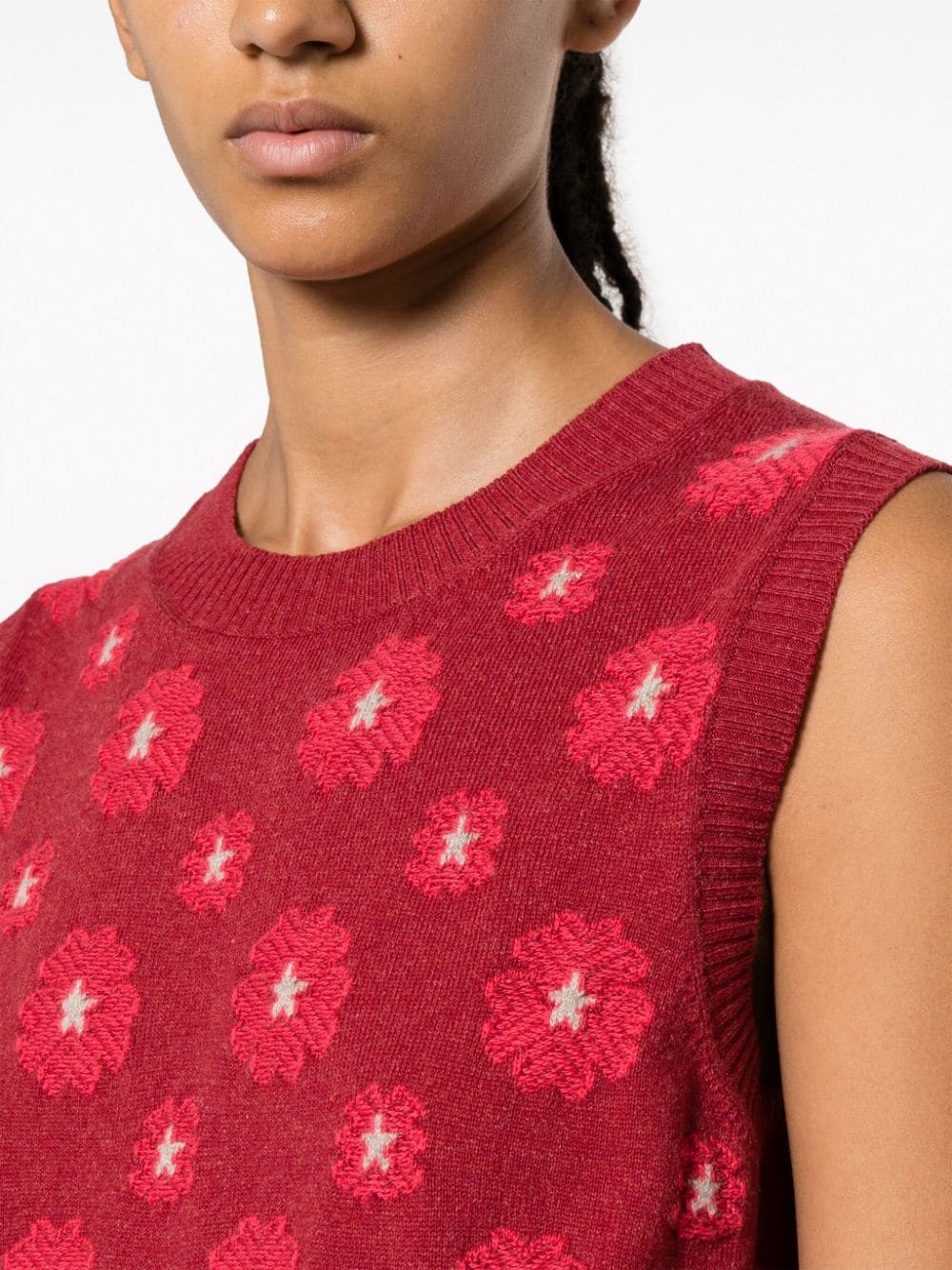 Shop Barrie Floral-embroidered Top In Red