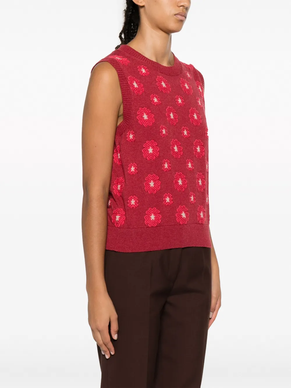 Shop Barrie Floral-embroidered Top In Red