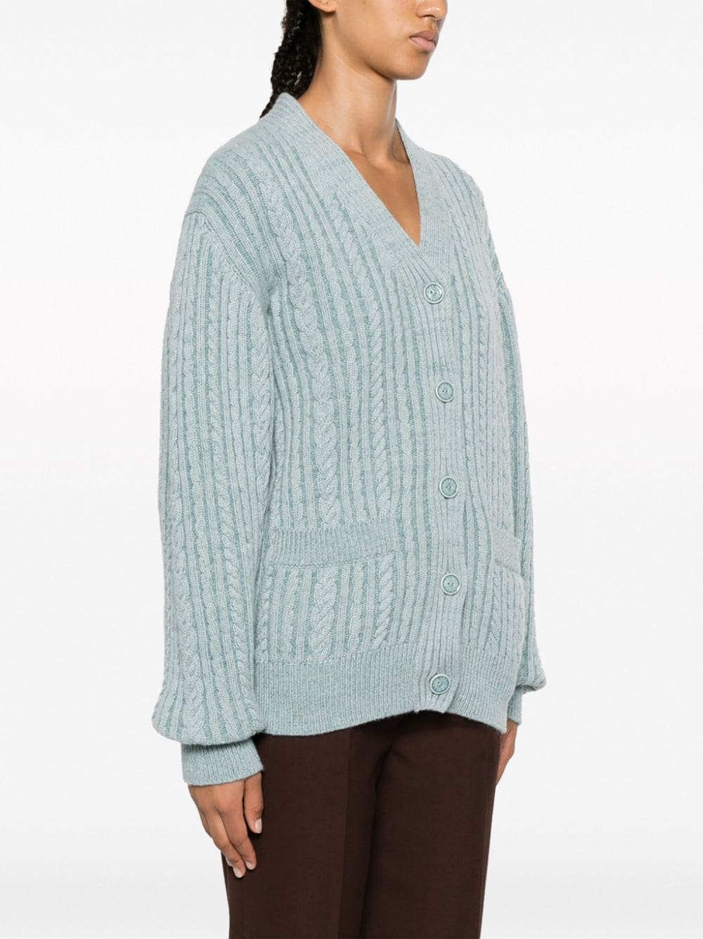 Shop Barrie V-neck Cable-knit Cardigan In Blue