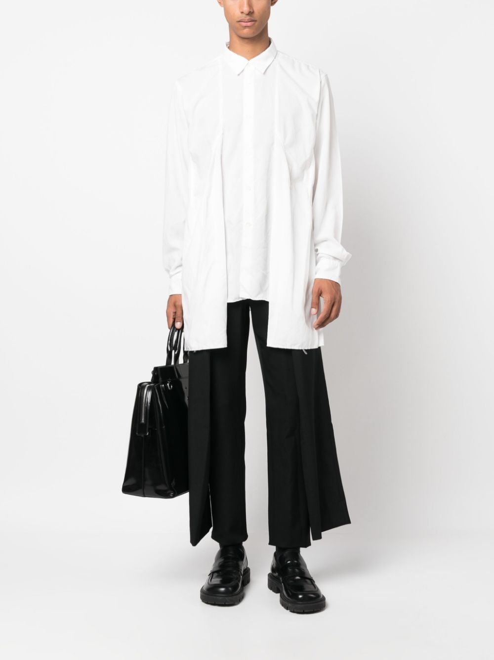 Shop Comme Des Garçons Homme Deux Draped-panel Slim-fit Wool Trousers In Black