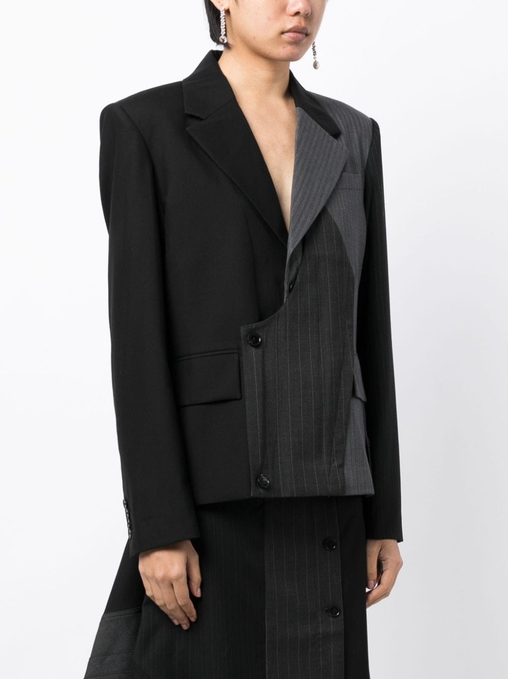 Shop Feng Chen Wang Asymmetric Wool Blazer In Grey