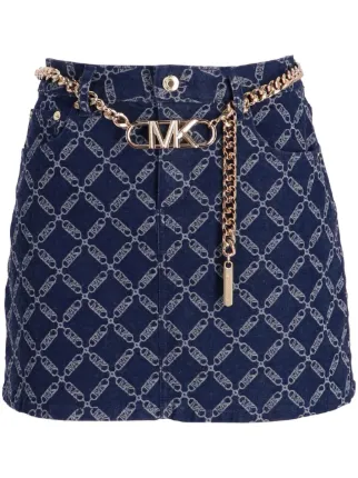 Michael Michael Kors Empire logo Belted Denim Skirt Blue FARFETCH UK