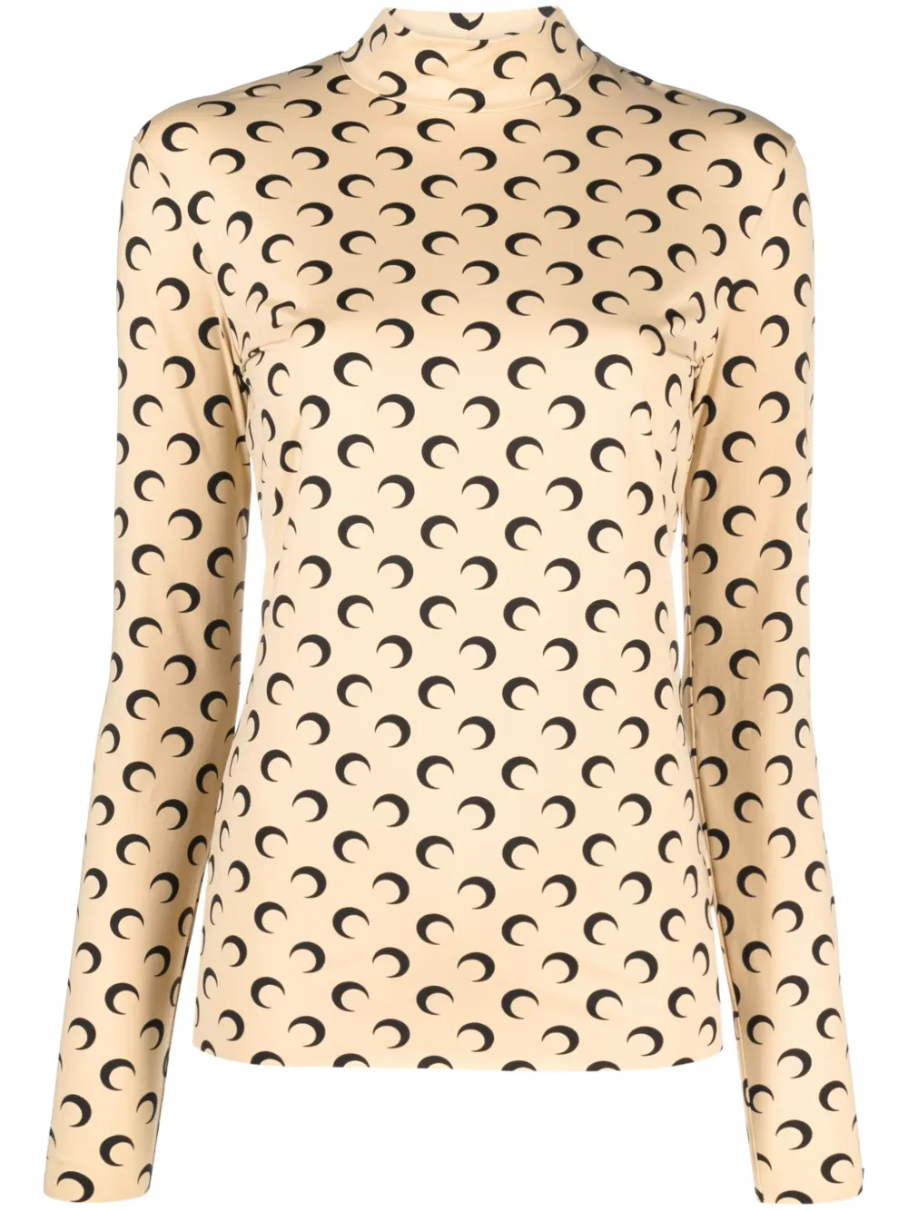 Marine Serre Crescent Print Turtleneck Long-sleeved Top In Neutrals