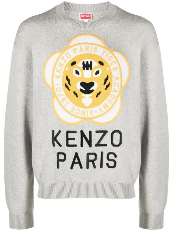 Kenzo logo-patch wool-cotton Jumper Grey FARFETCH PH