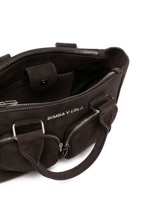 Bimba Y Lola Medium Pocket Suede Tote Bag in Black