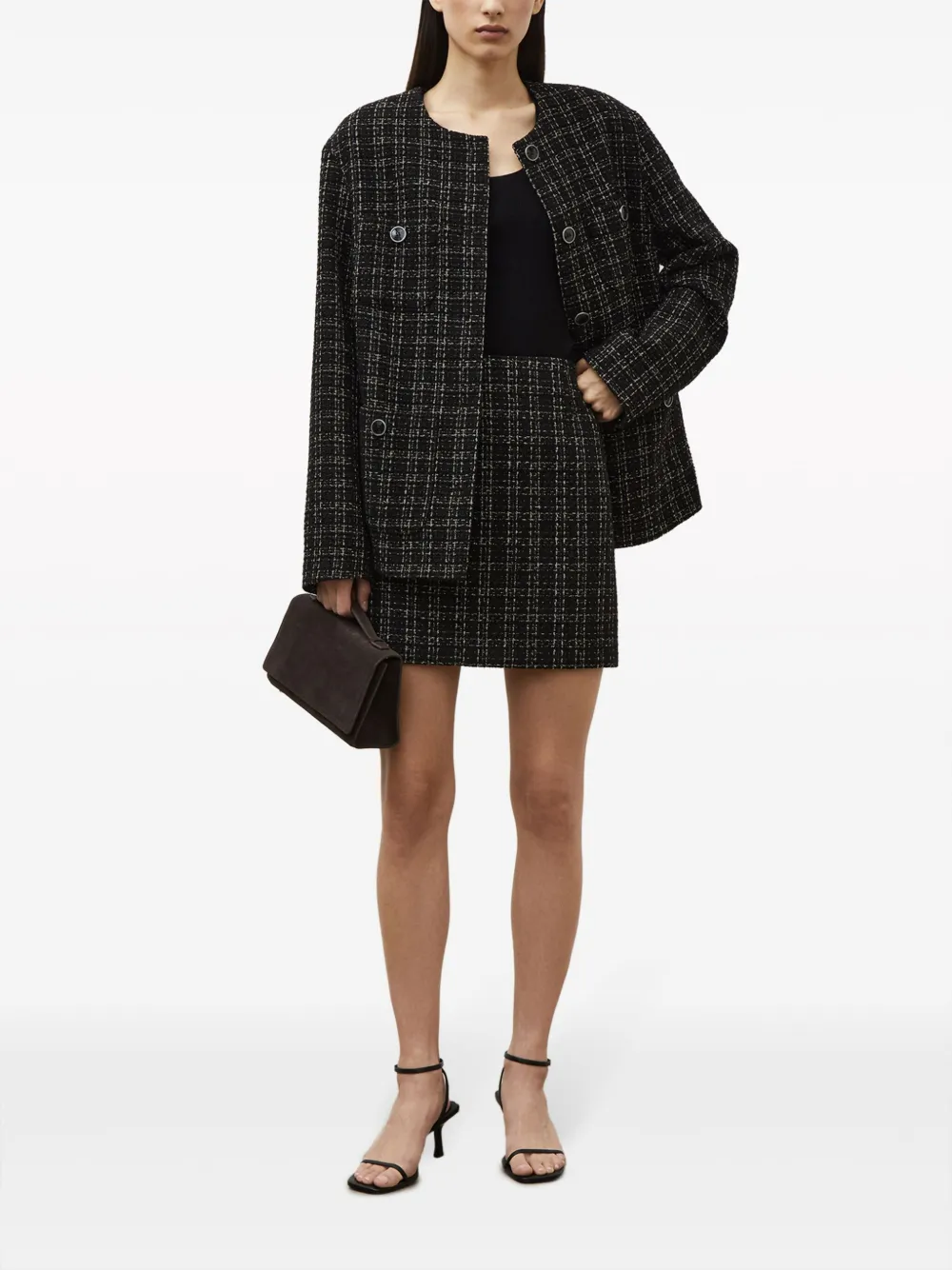 12 STOREEZ Tweed mini-rok - Zwart