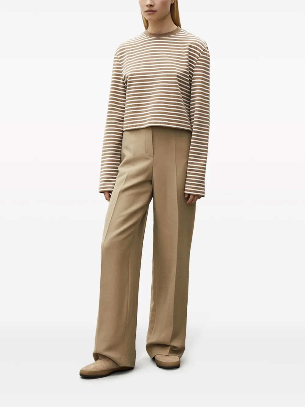 12 STOREEZ horizontal-stripe cropped T-shirt - Beige