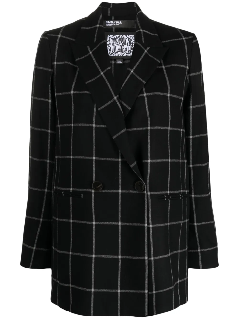 Bimba Y Lola Grid-pattern Double-breasted Blazer In Black