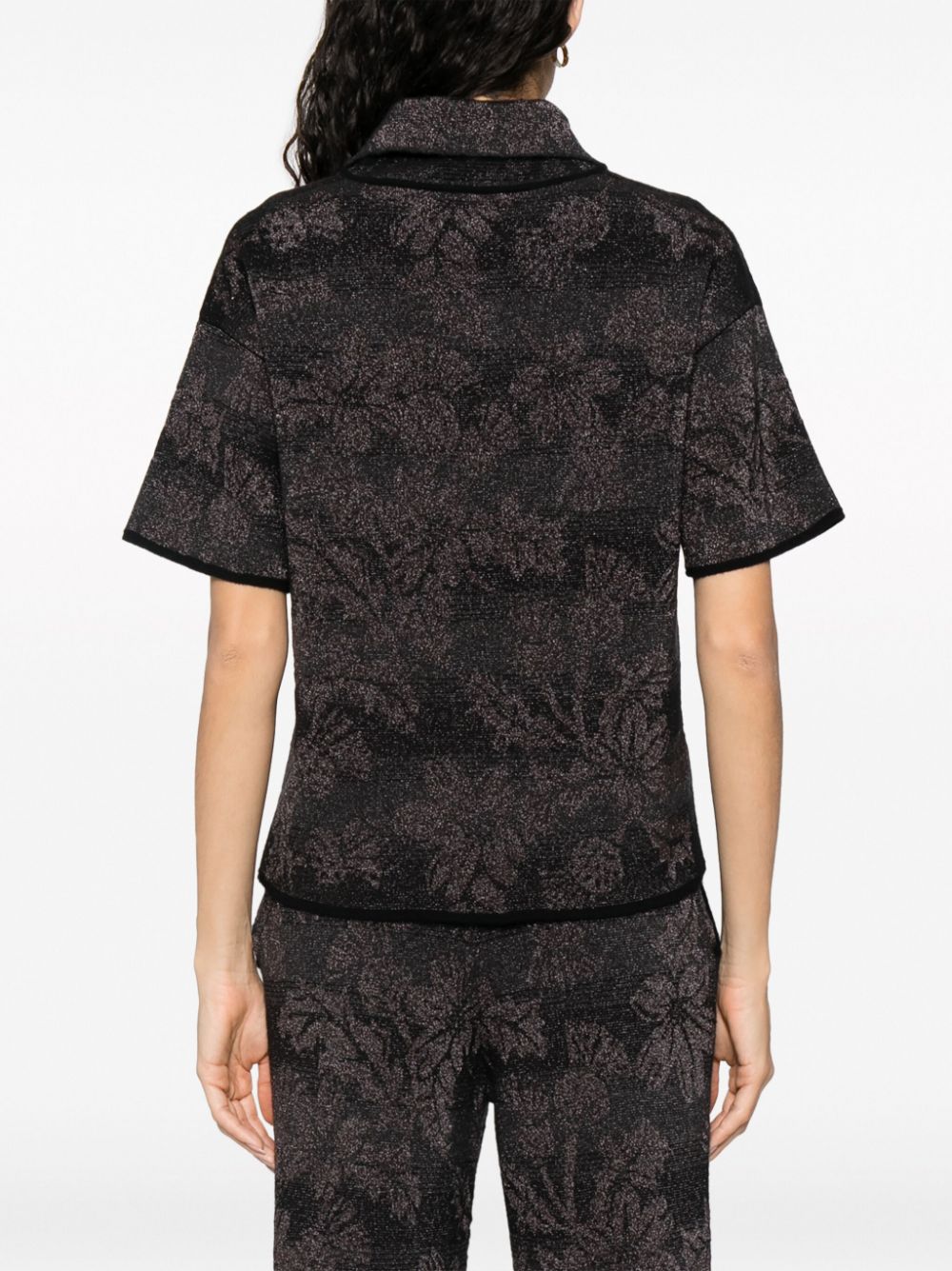 Shop Barrie Floral-jacquard Short-sleeve Lurex T-shirt In Black