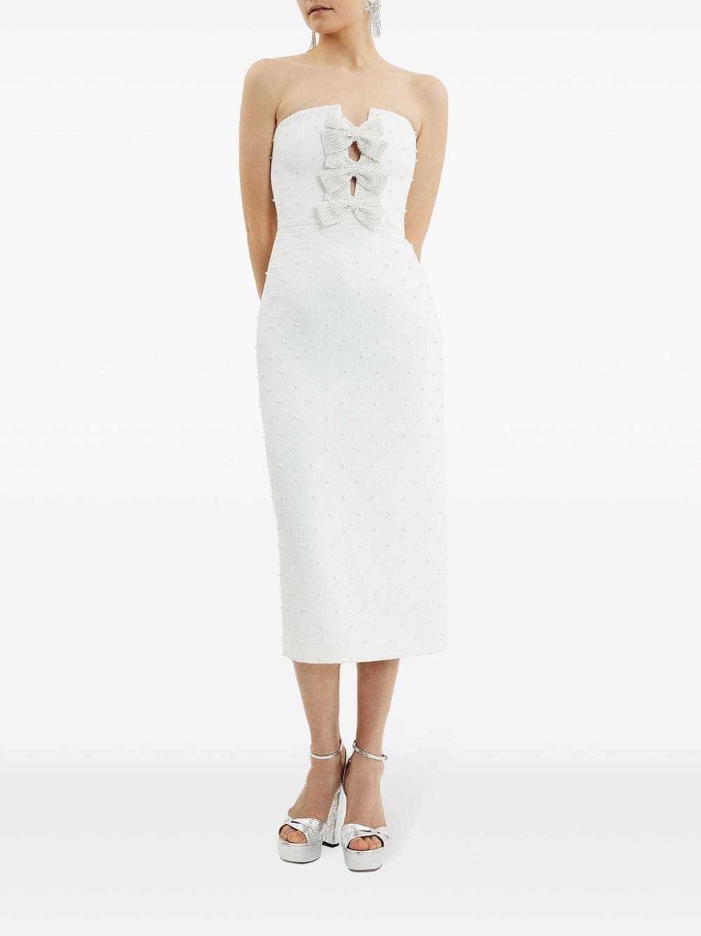 Shop Rebecca Vallance Ophelia Bow-detail Midi Dress In White