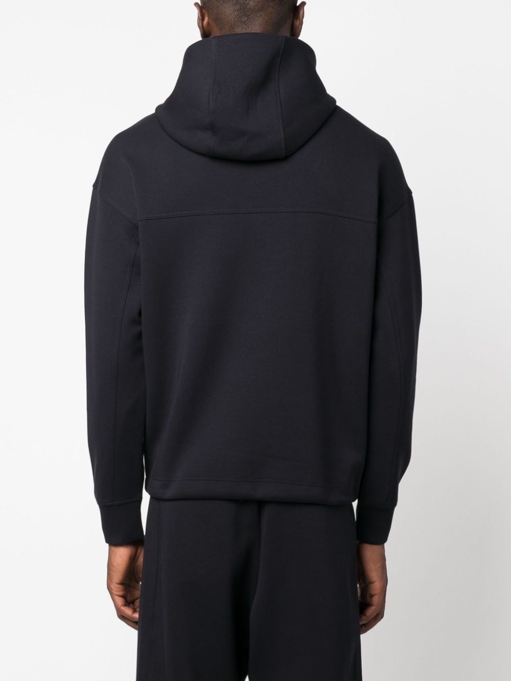 Shop Emporio Armani Logo-embroidered Cotton Hoodie In Blue