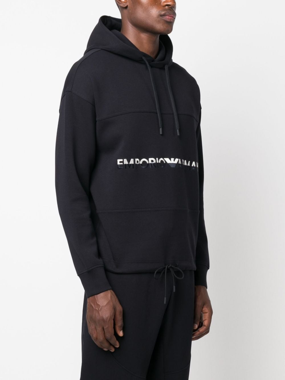 Shop Emporio Armani Logo-embroidered Cotton Hoodie In Blue