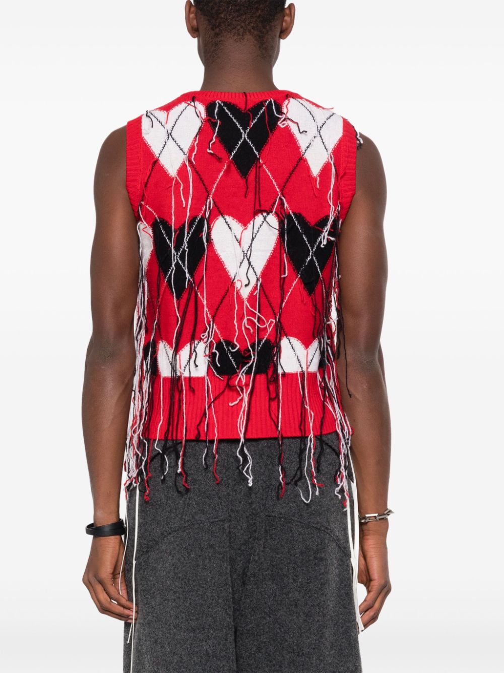 Shop Charles Jeffrey Loverboy Fringed Knitted Vest In Red