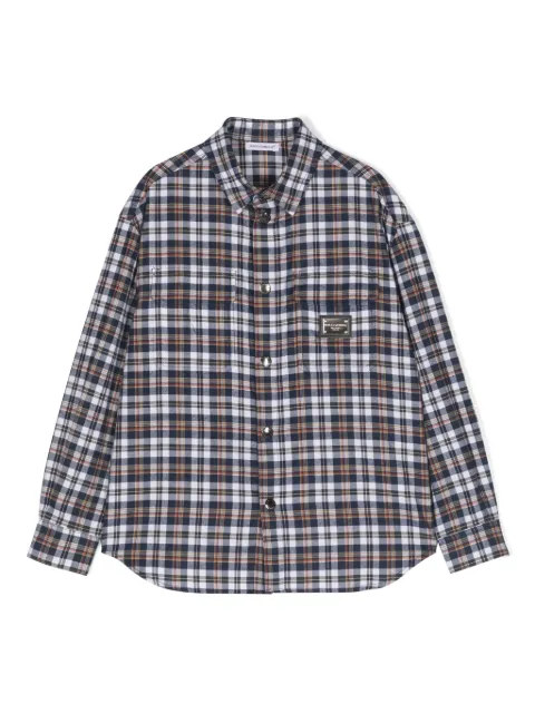 Dolce & Gabbana Kids logo-plaque checked cotton shirt