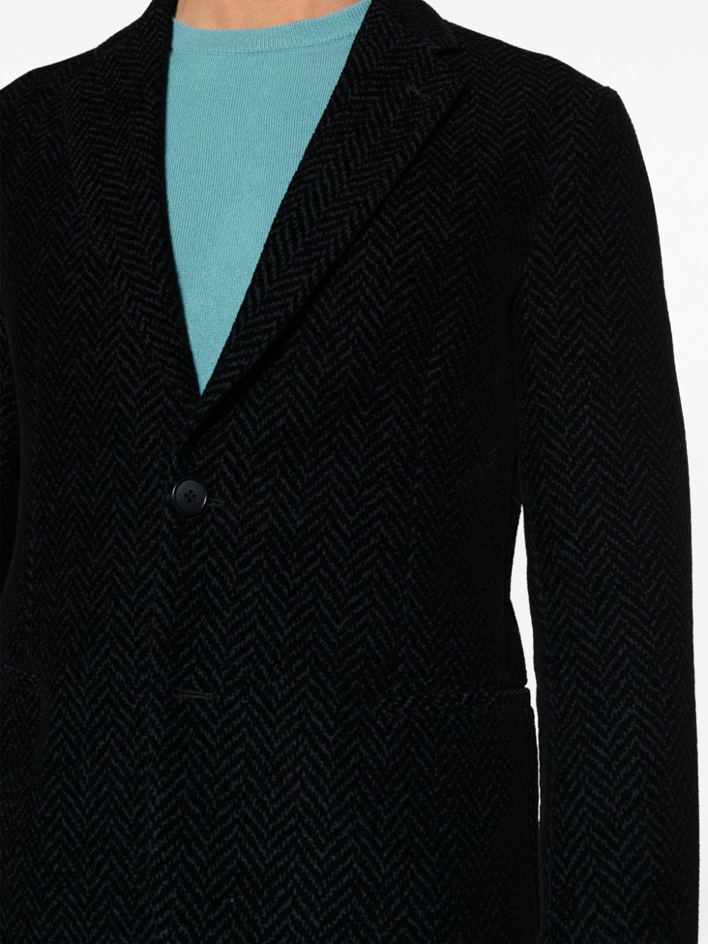 Shop Giorgio Armani Textured-finish Notched-lapels Blazer In Blue