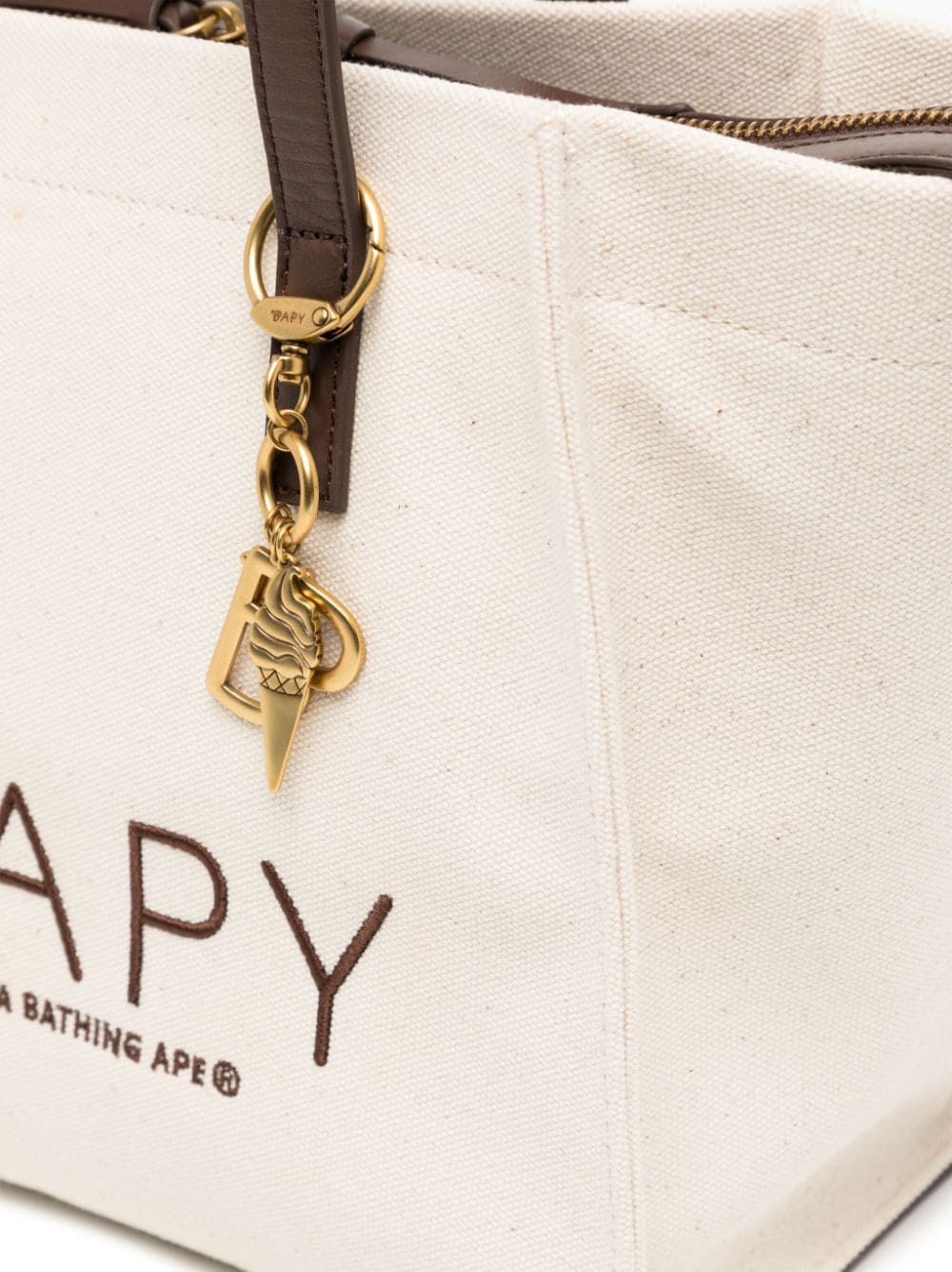 Shop Bapy By *a Bathing Ape® Logo-embroidered Canvas Shoulder Bag In Neutrals