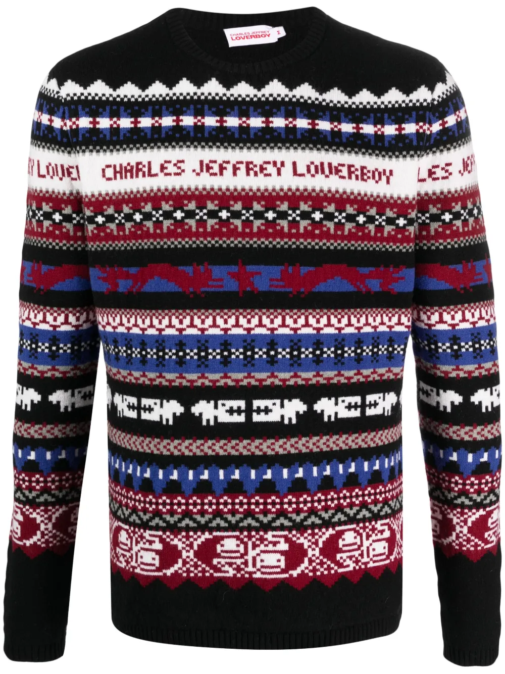 charles jeffrey loverboy pull en maille fair isle à col rond - noir