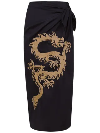 VIX PAULA HERMANNY Flora dragon embroidered Midi Skirt Black FARFETCH AO