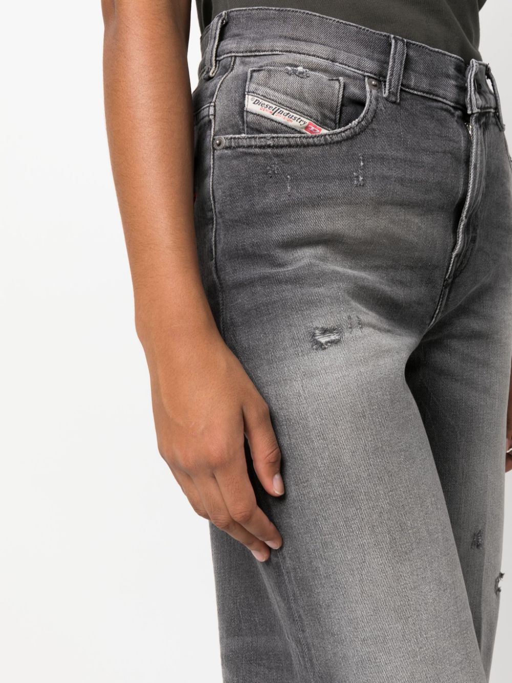 Shop Diesel Distressed Straight-leg Jeans In Grey