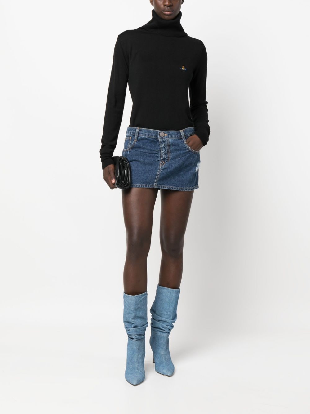 Shop Vivienne Westwood Mini Logo-embroidered Jeans Skirt In Blue