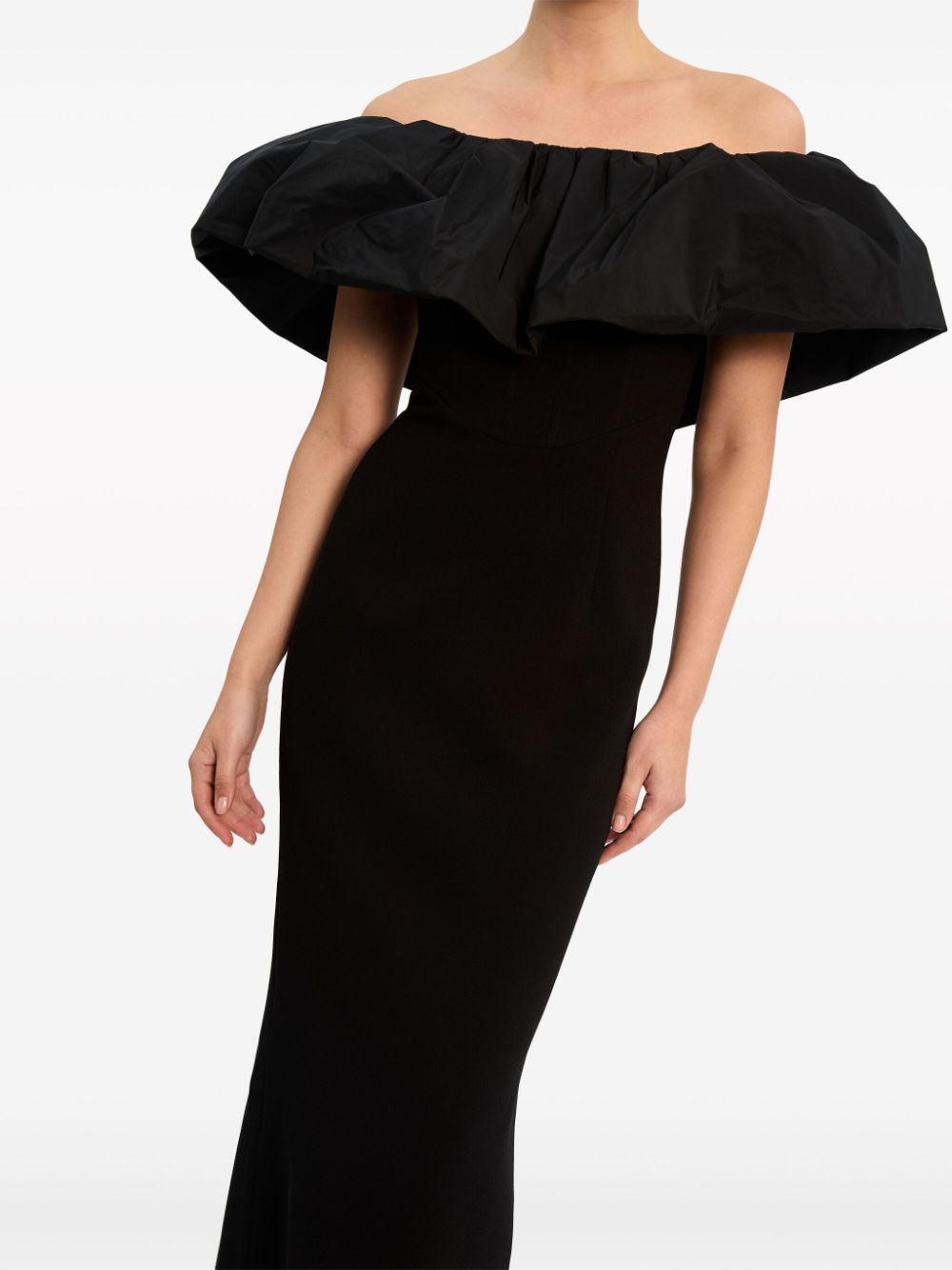 Shop Rebecca Vallance Danielle Off-shoulder Gown In Black