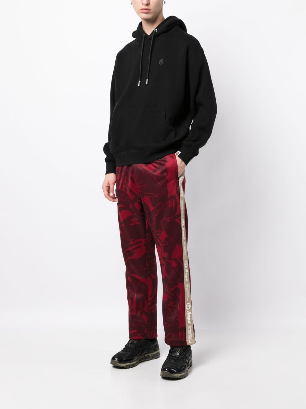Shop Aape By A Bathing Ape Graphic-print Logo-patch Trousers In Red