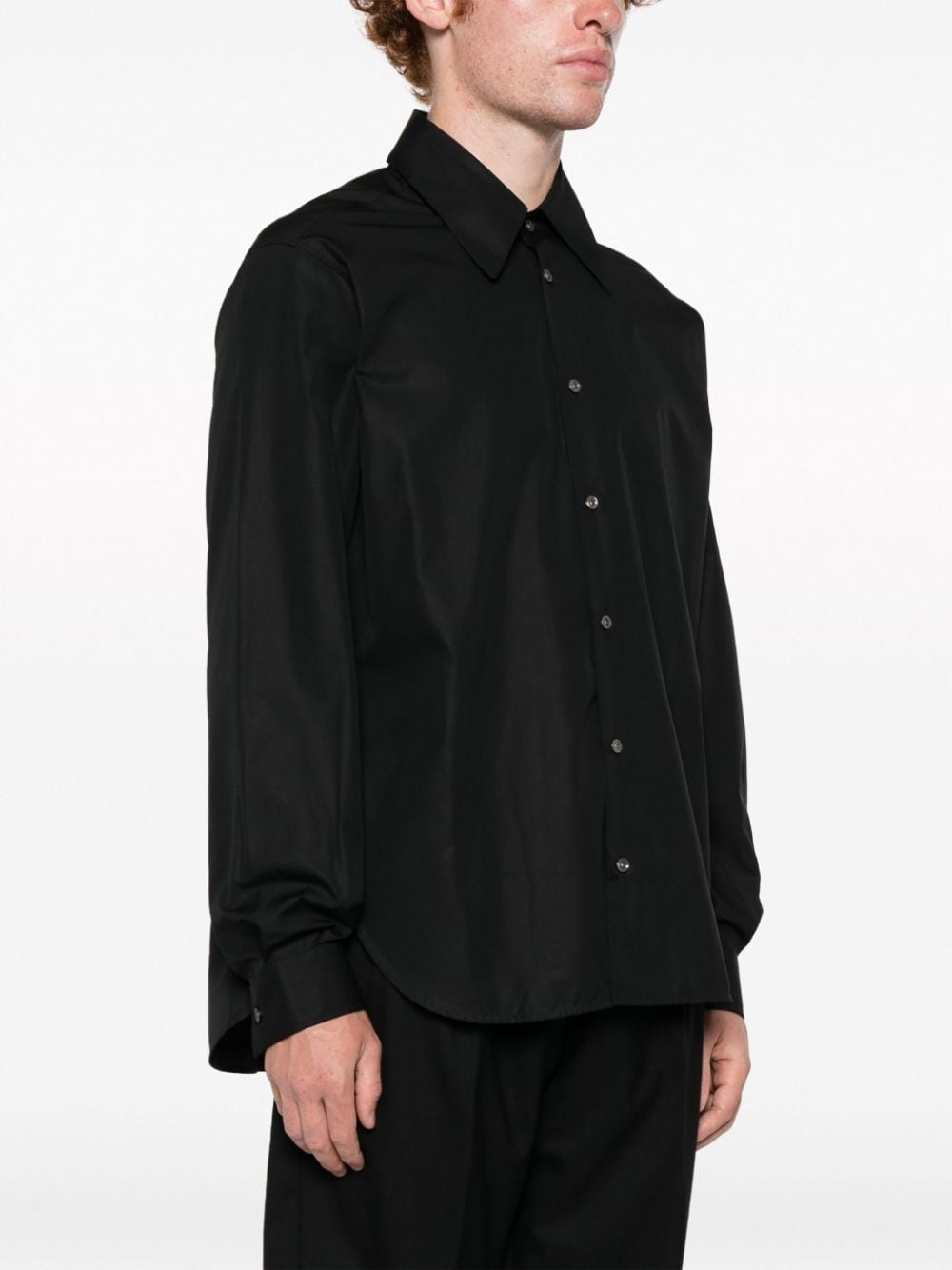 Shop Sunflower Pointed Flat-collar Cotton Shirt In Black