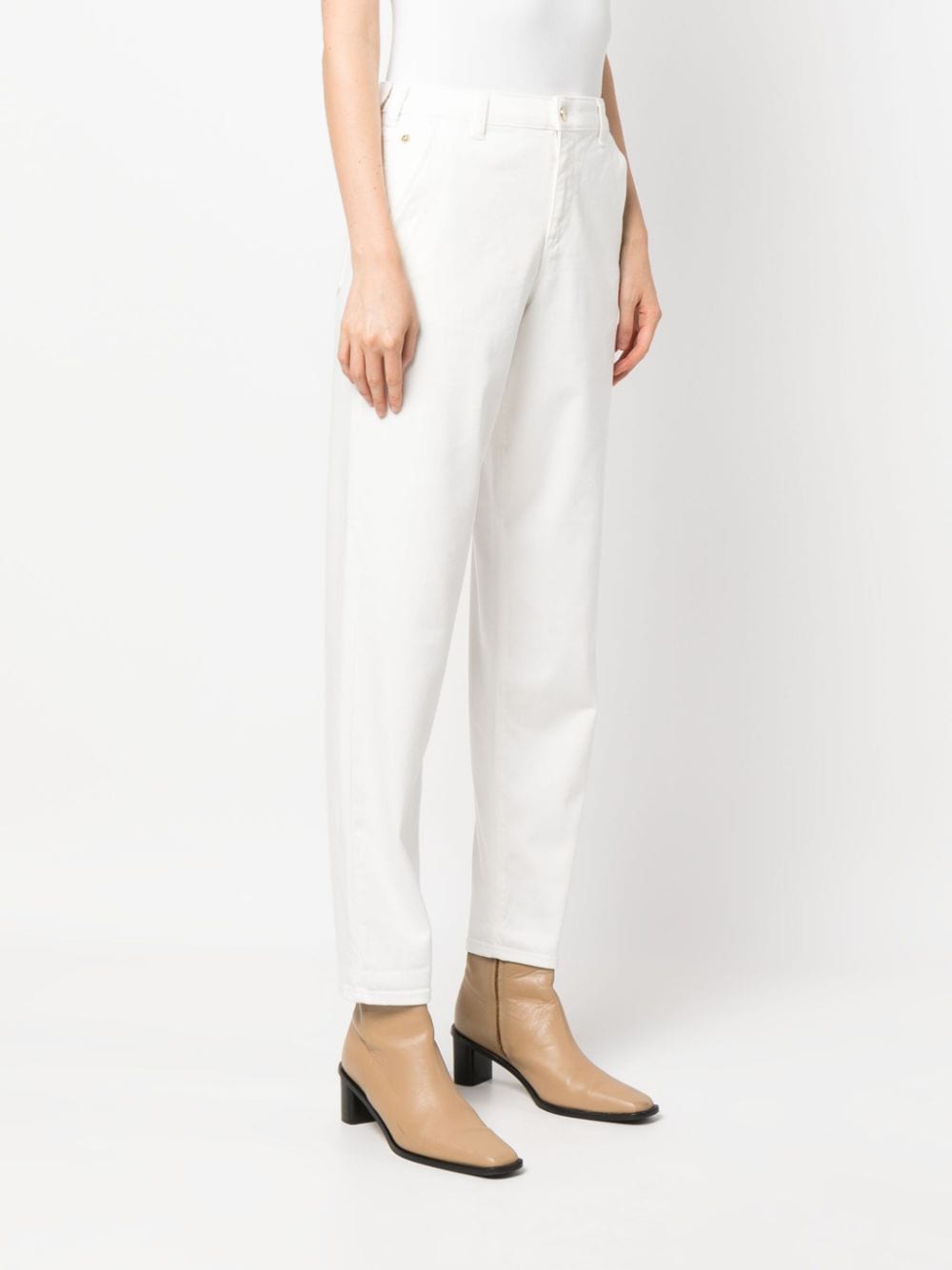 Shop Emporio Armani Mid-rise Straight-leg Trousers In White