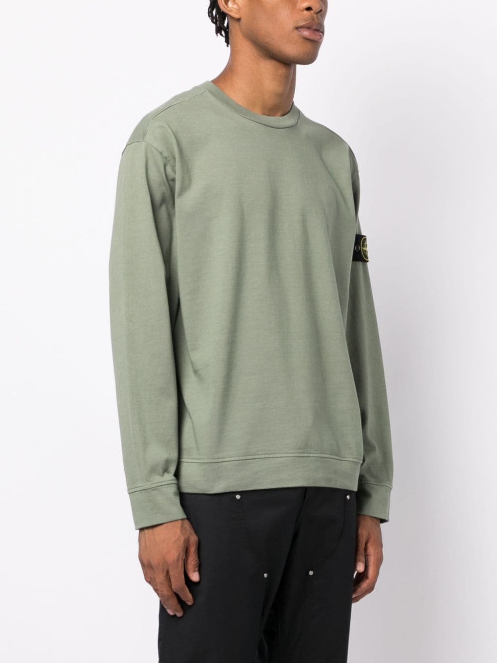 Shop Stone Island Compass-patch Cotton Sweatshirt In Green