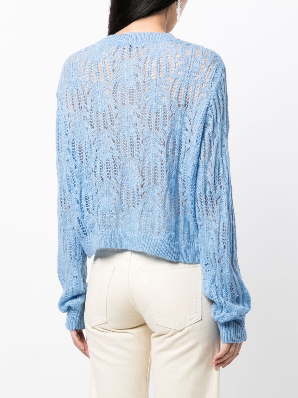 Shop Tout A Coup Button-up Crochet-knit Cardigan In Blue