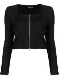 tout a coup cropped seersucker zip-up top - Black