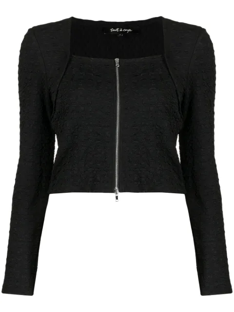 tout a coup cropped seersucker zip-up top